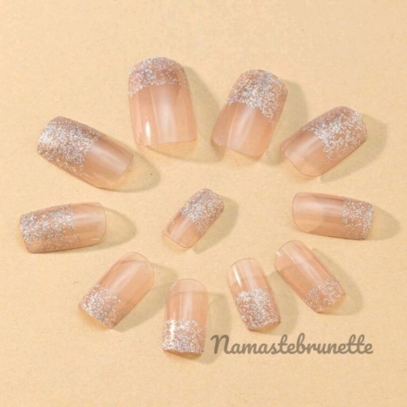2/$16 Glitter French Manicure Press On Nails - Picture 1 of 9